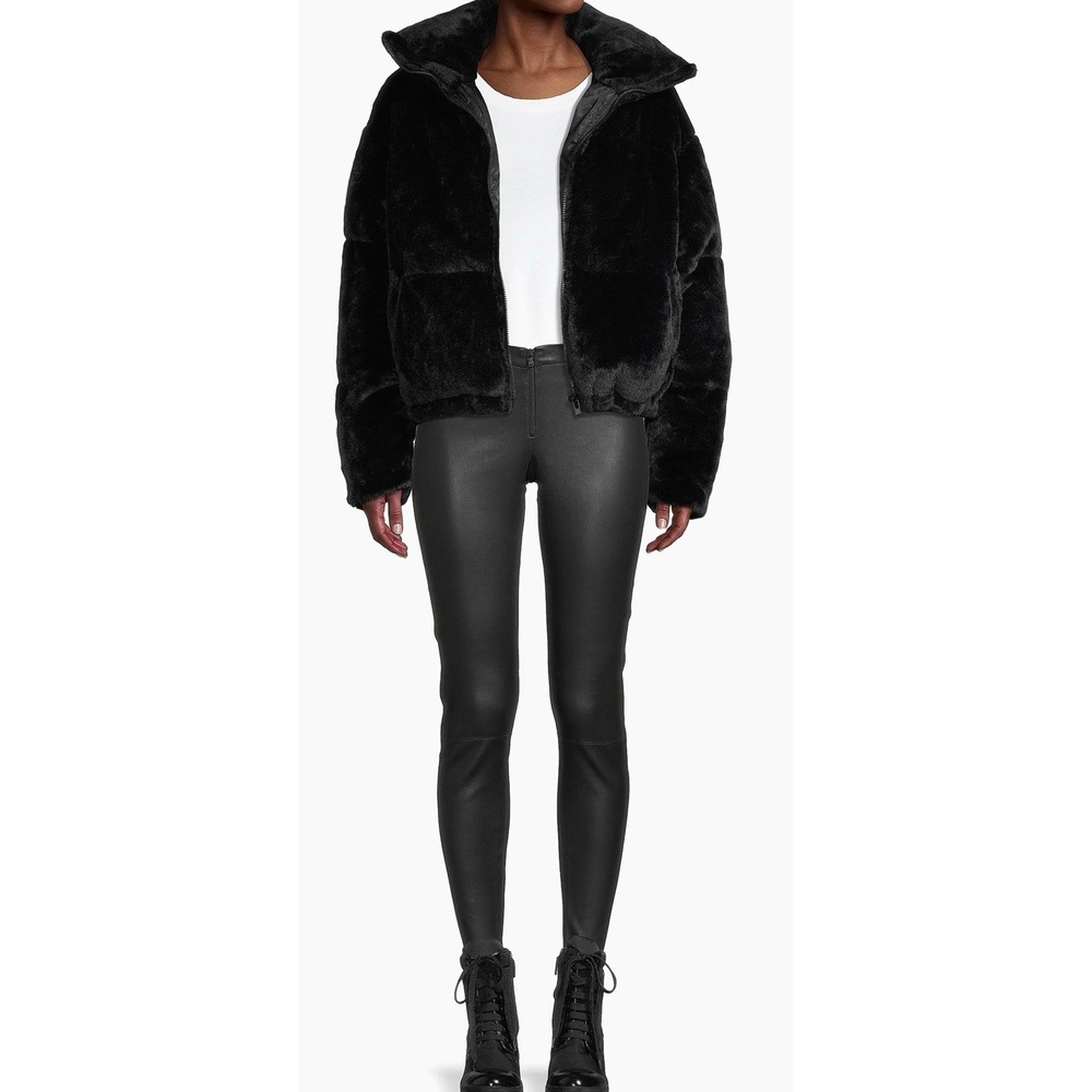 Apparis BillieFaux Fur Crop Puffer Jacket Winter Coat. Black. Size L Women's NWT